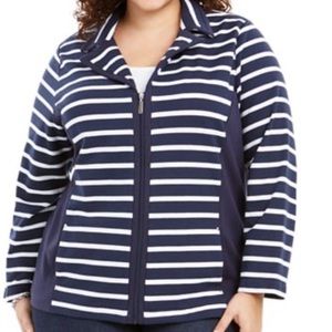 Karen Scott Sport Womens Plus Size 2X Striped Zip Front Blazer Jacket New